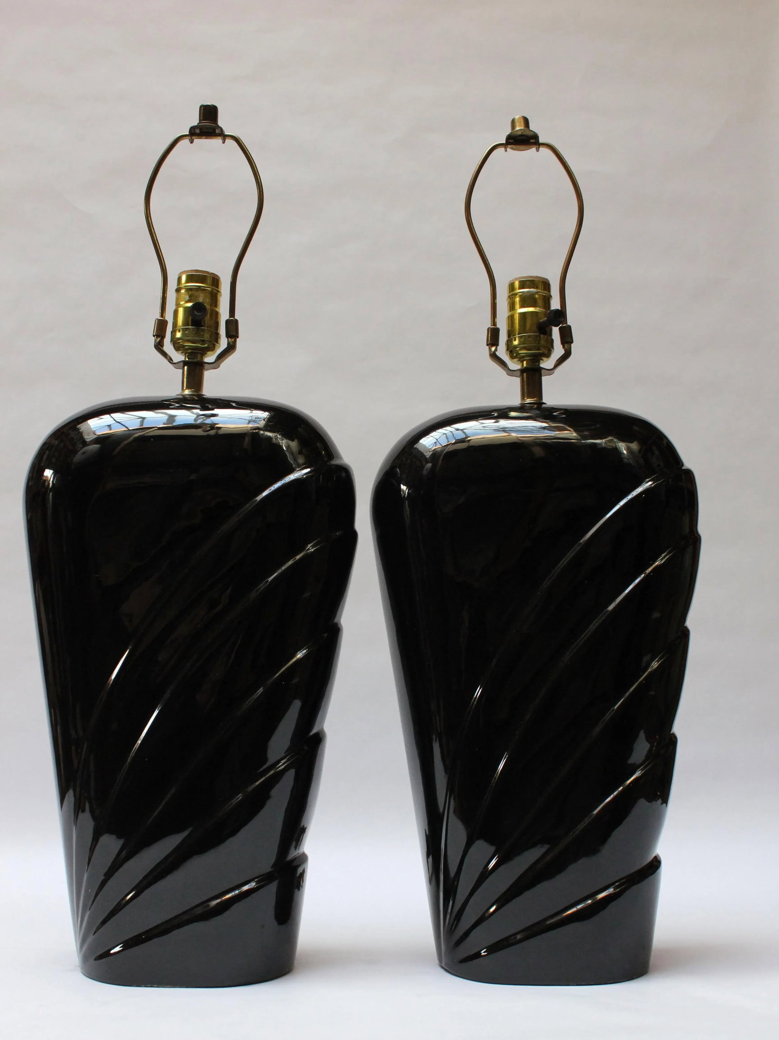 Pair of Postmodern Black Ceramic Table Lamps by O Design - 13