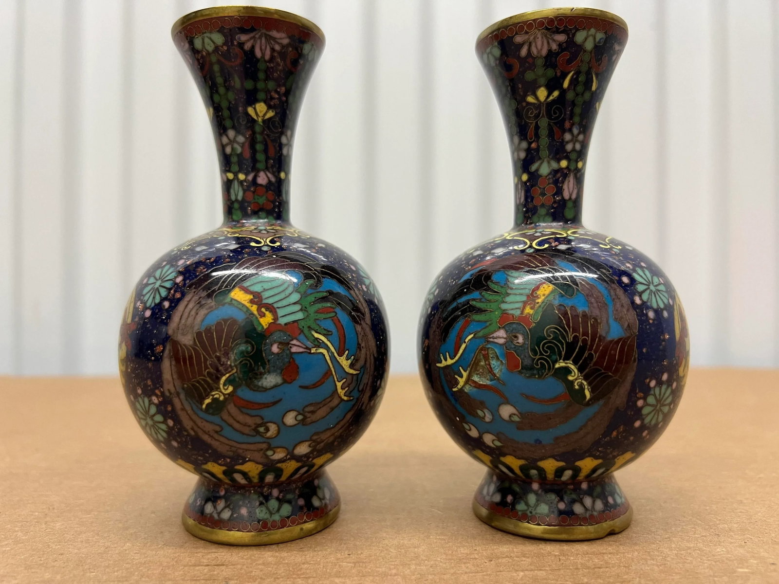 Late 19th Century Antique Miniature Japanese Cloisonne Peacock Form Cloisonné Vases - a Pair - 10