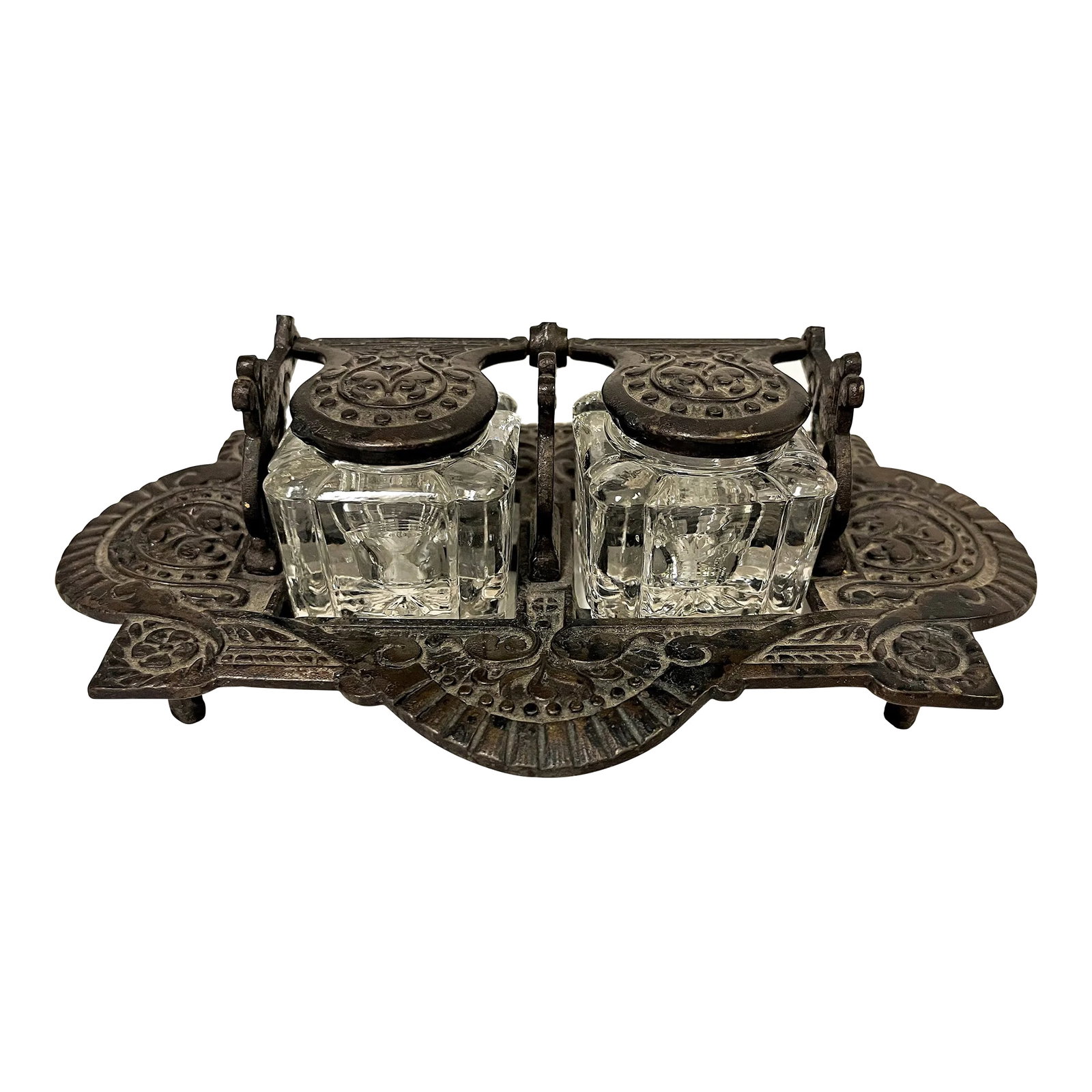 Vintage Victorian Eastlake Style Cast Iron and Glass Double Inkwell (1 of 13)