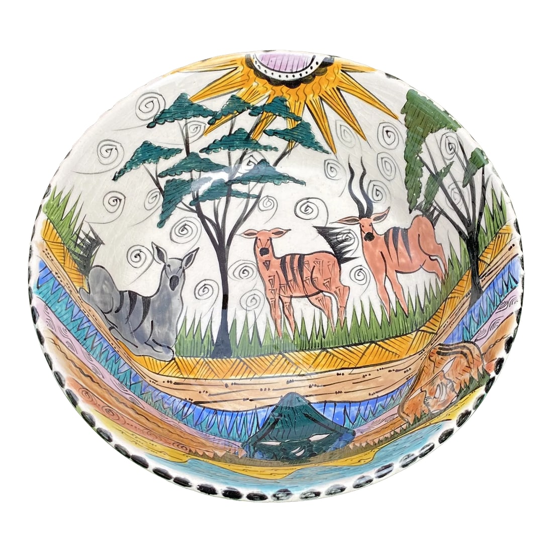 1970s Hand Painted Detailed Bowl: This is a beautiful hand painted detailed bowl. Perfect for the interior designer or the enthusiast! Condition: Alterations: Original Condition Unaltered Imperfections: Some Imperfections Condition