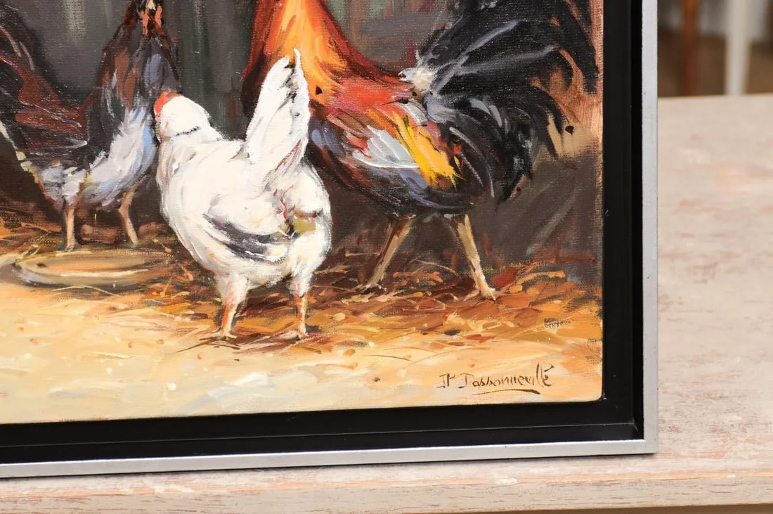 French Late 20th Century Framed and Signed Oil on Canvas Barnyard Scene Painting - 12