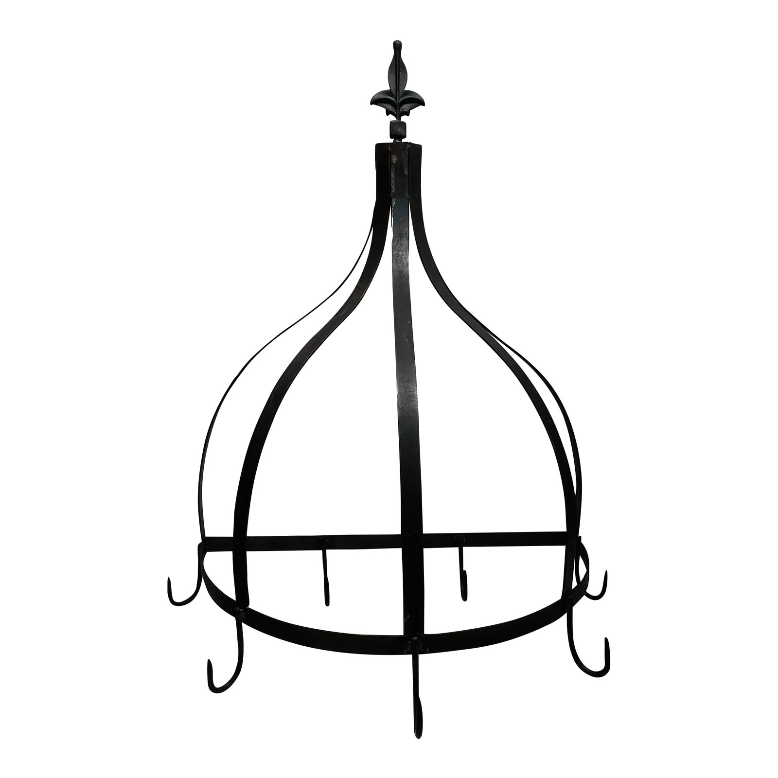 Wall Mount Bulb Shaped Iron Metal Pot Rack With Fleur De Lis, 24" W X 36" H (1 of 8)
