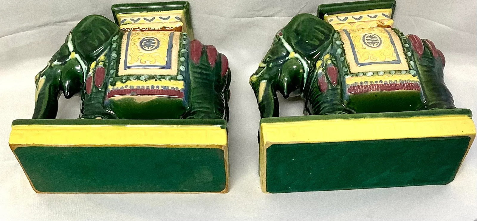 Vintage Pair of Green Ceramic Asian Elephant Statues - 6
