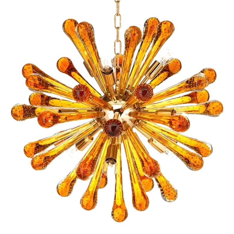 Murano Glass Sputnik Chandelier With Amber Air Drops Gold Metal Frame: Impressive Murano Glass Sputnik Chandelier With amber Air Drops gold metal frame All murano glass big drops are in amber with air inside All drops are with balls air inside antique techinch from Muran