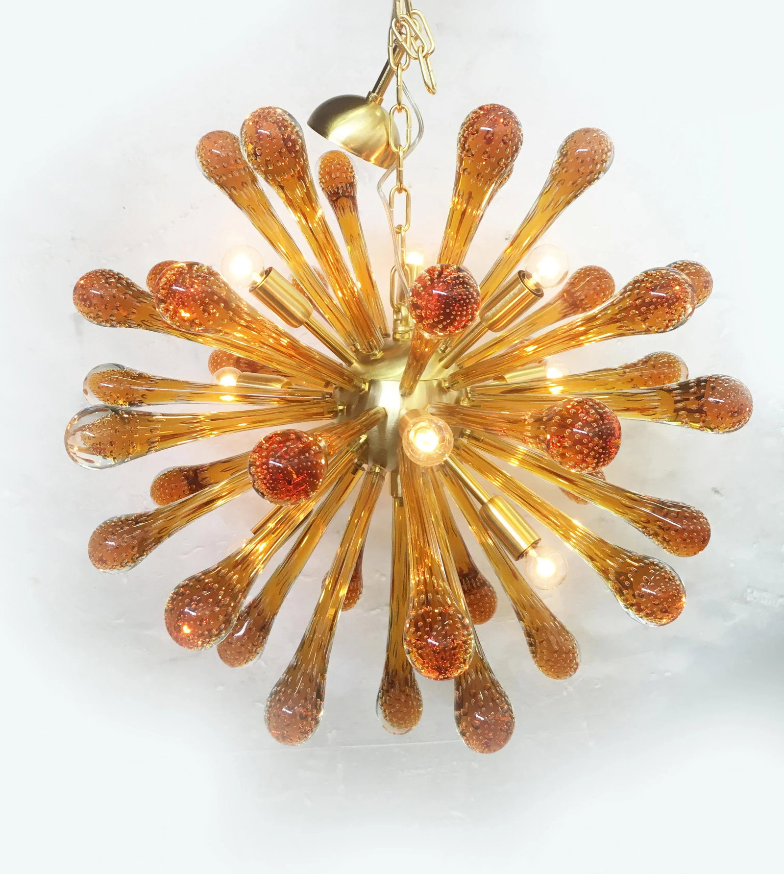 Murano Glass Sputnik Chandelier With Amber Air Drops Gold Metal Frame - 4