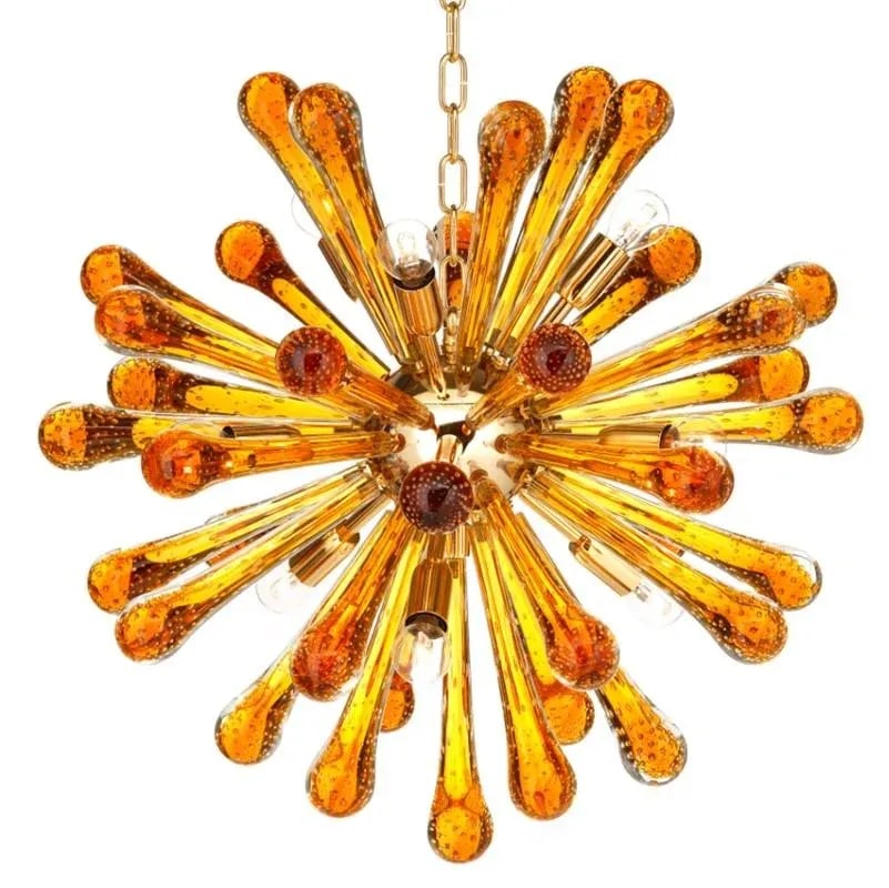 Murano Glass Sputnik Chandelier With Amber Air Drops Gold Metal Frame - 7