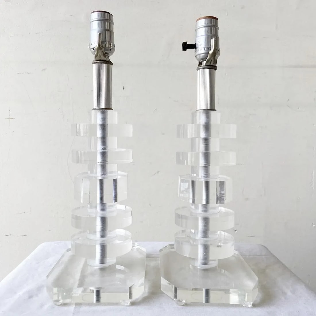 Mid Century Modern Stacked Lucite Table Lamps - a Pair - 4