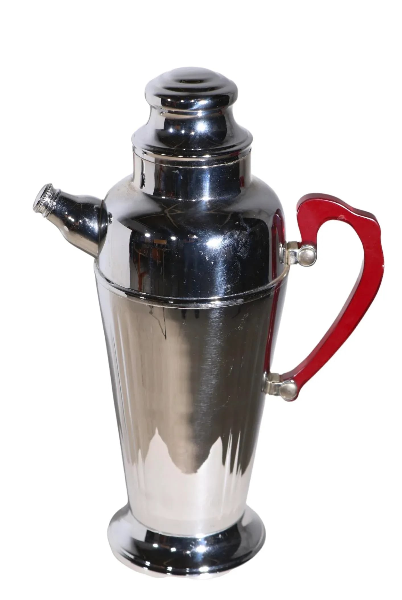Art Deco Chrome Cocktail Shaker With Red Bakelite Handle - 10