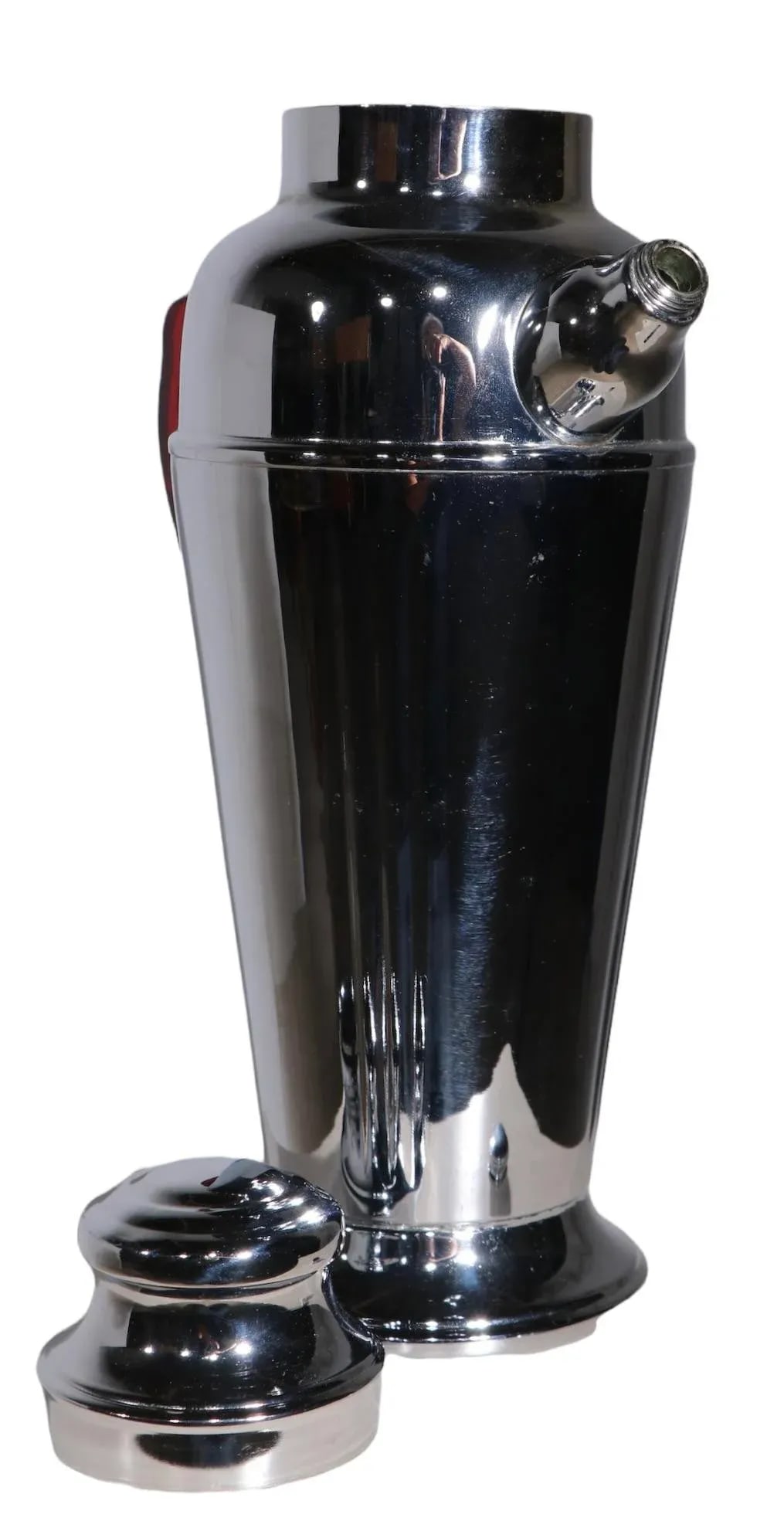 Art Deco Chrome Cocktail Shaker With Red Bakelite Handle - 3