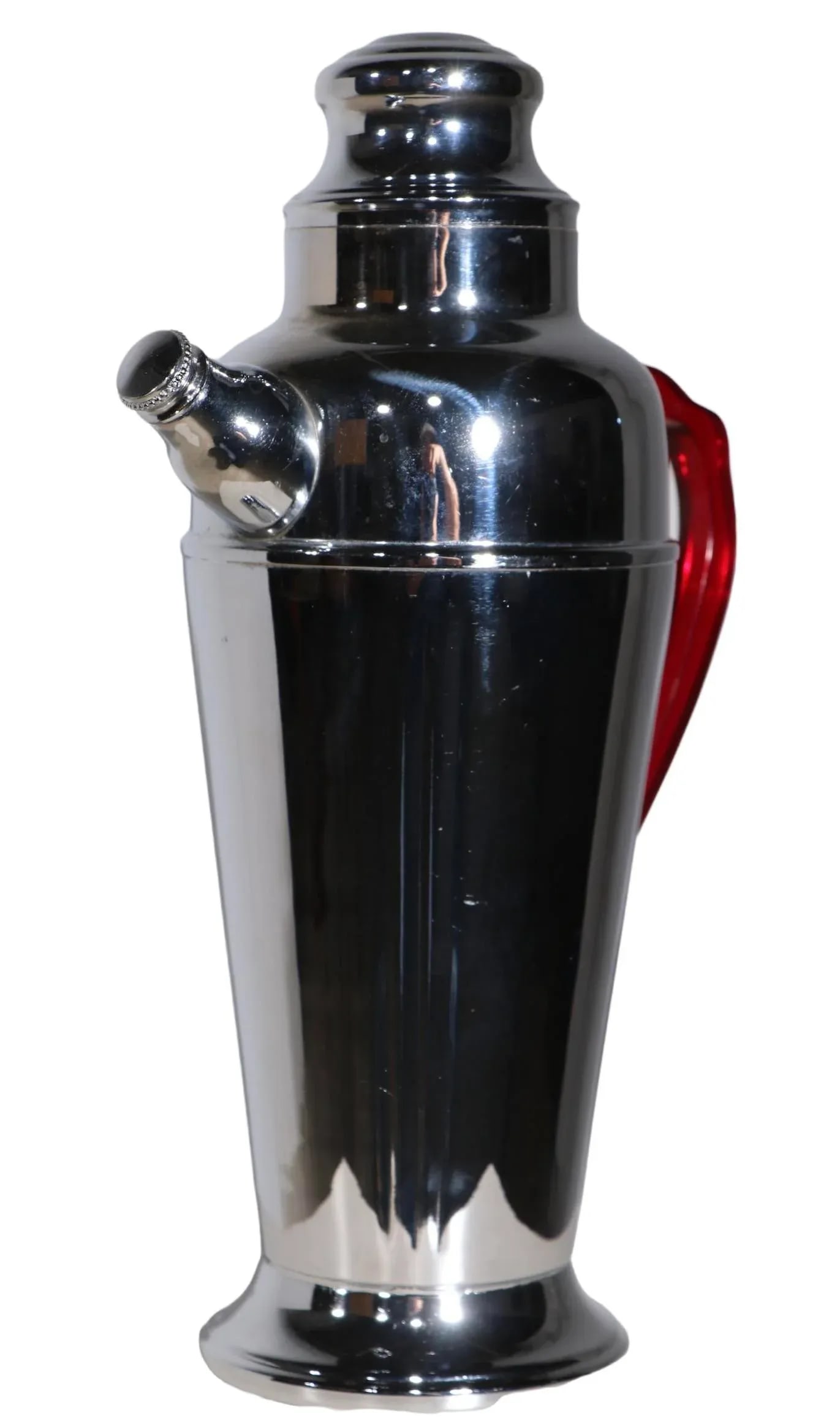 Art Deco Chrome Cocktail Shaker With Red Bakelite Handle - 6