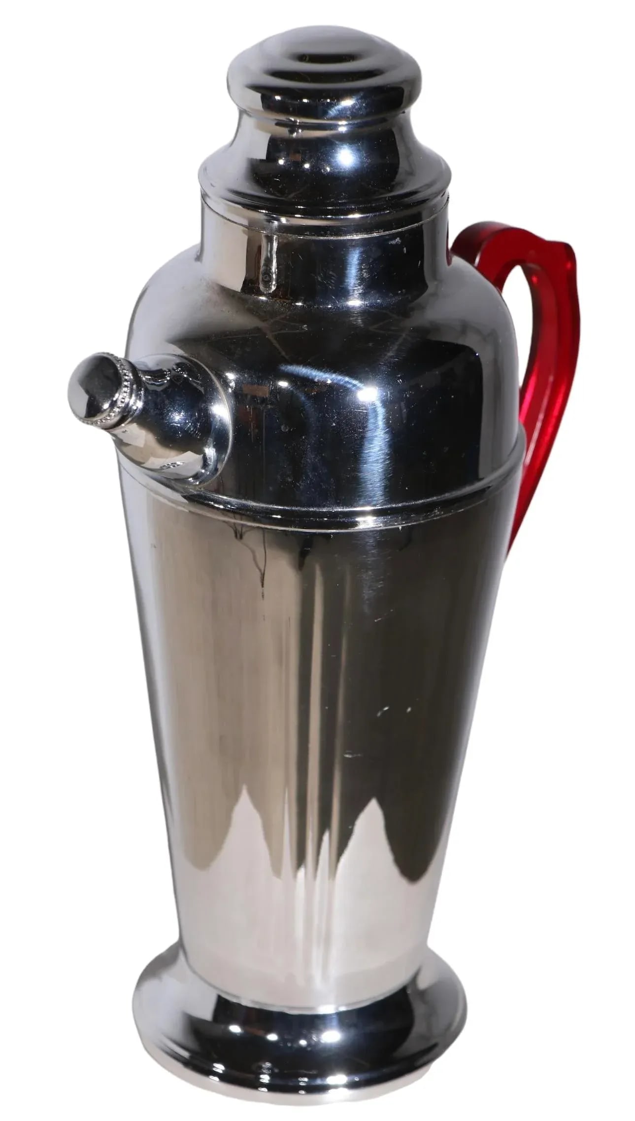 Art Deco Chrome Cocktail Shaker With Red Bakelite Handle - 7