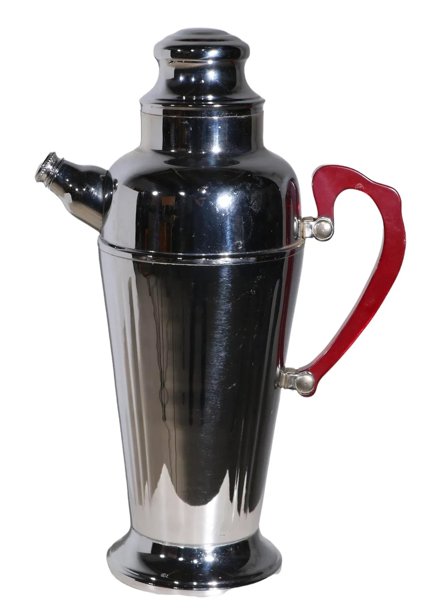 Art Deco Chrome Cocktail Shaker With Red Bakelite Handle - 9