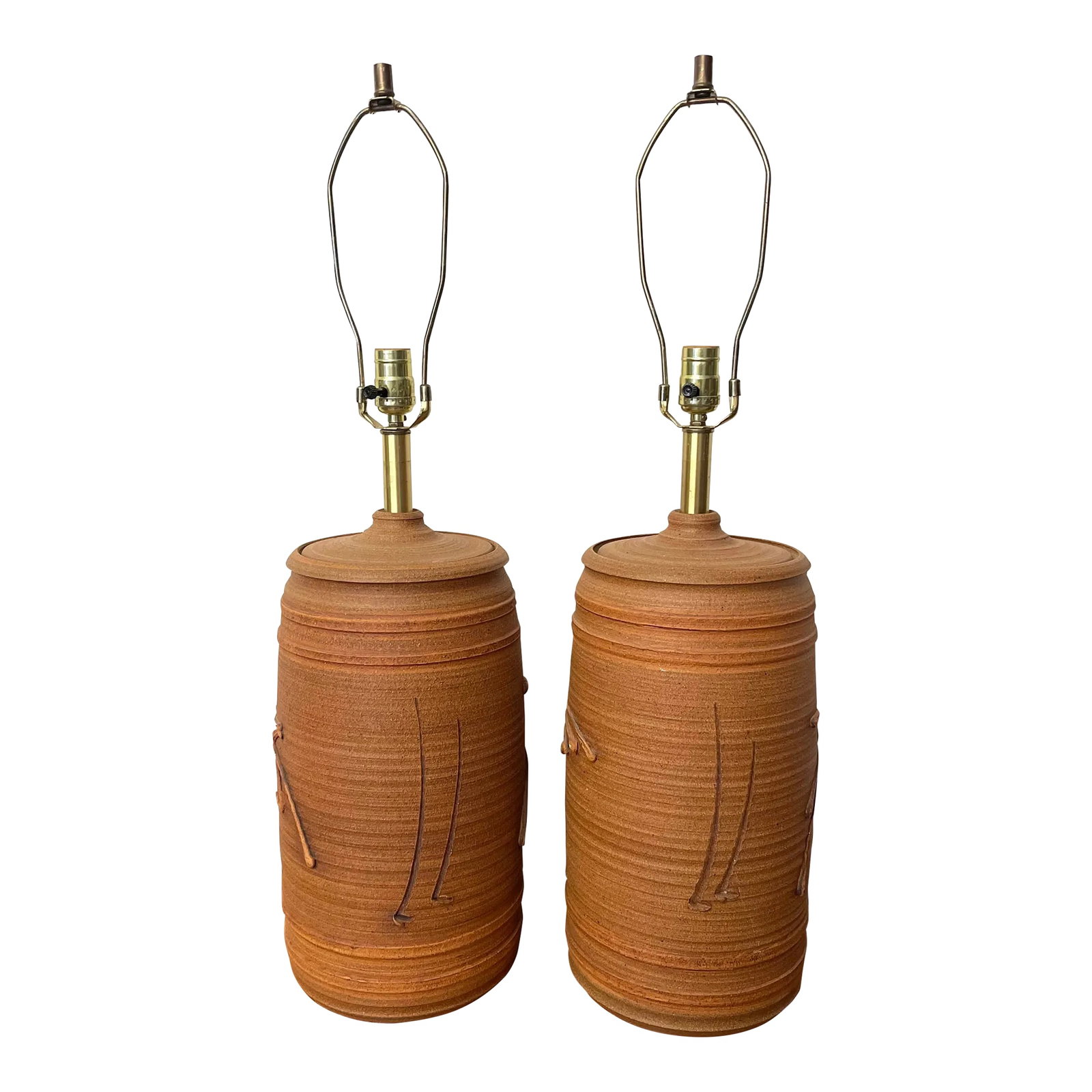 Pair of Ceramic Table Lamps by Bob Kinzie: Amazing pair of Mid-Century brown ceramic table lamps by Bob Kinzie. They are original from the 1960s. They are in excellent condition. No broken or damages. The light works great and there are no