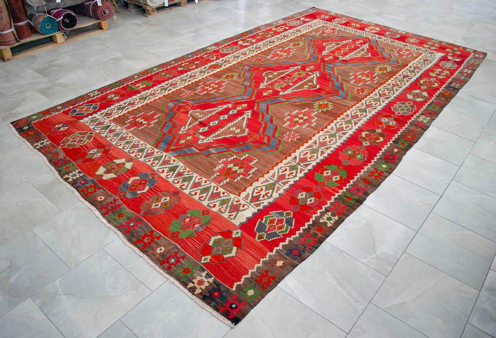 1970s Vintage Handmade Rug Turkish Kilim Area Rug - 7"²9"³ X 14"²1"³ - 14