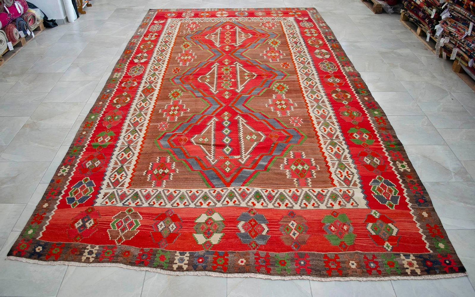 1970s Vintage Handmade Rug Turkish Kilim Area Rug - 7"²9"³ X 14"²1"³ - 15