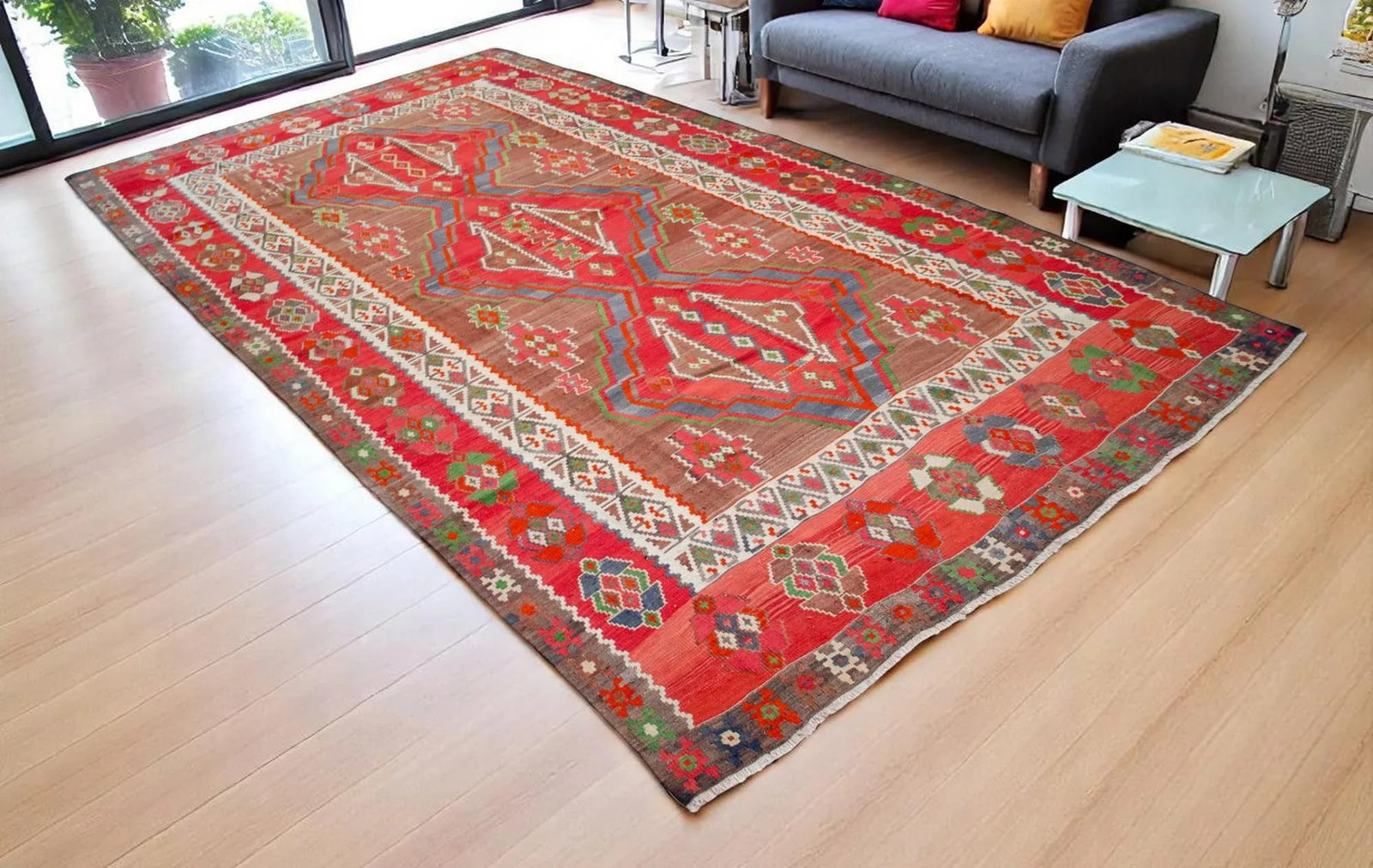 1970s Vintage Handmade Rug Turkish Kilim Area Rug - 7"²9"³ X 14"²1"³ - 2