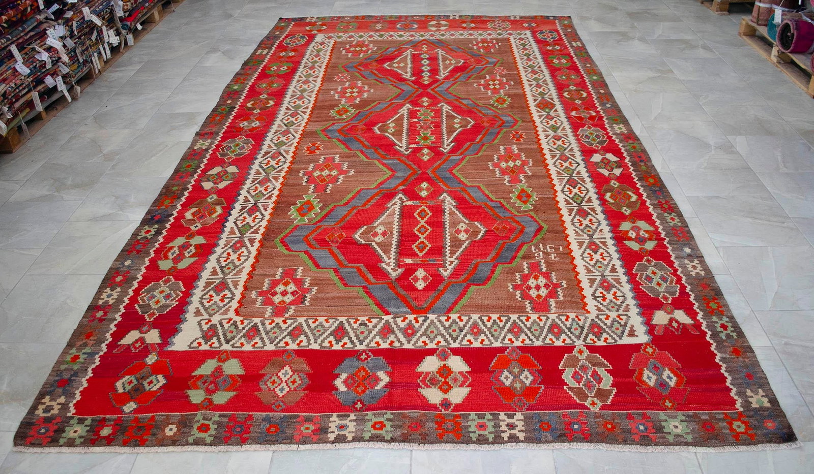 1970s Vintage Handmade Rug Turkish Kilim Area Rug - 7"²9"³ X 14"²1"³ - 8