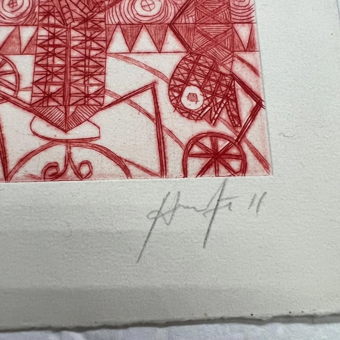 Mexican Modern Art Woodblock Print 11/50 Red Drawing Oaxaca Mexico - 3