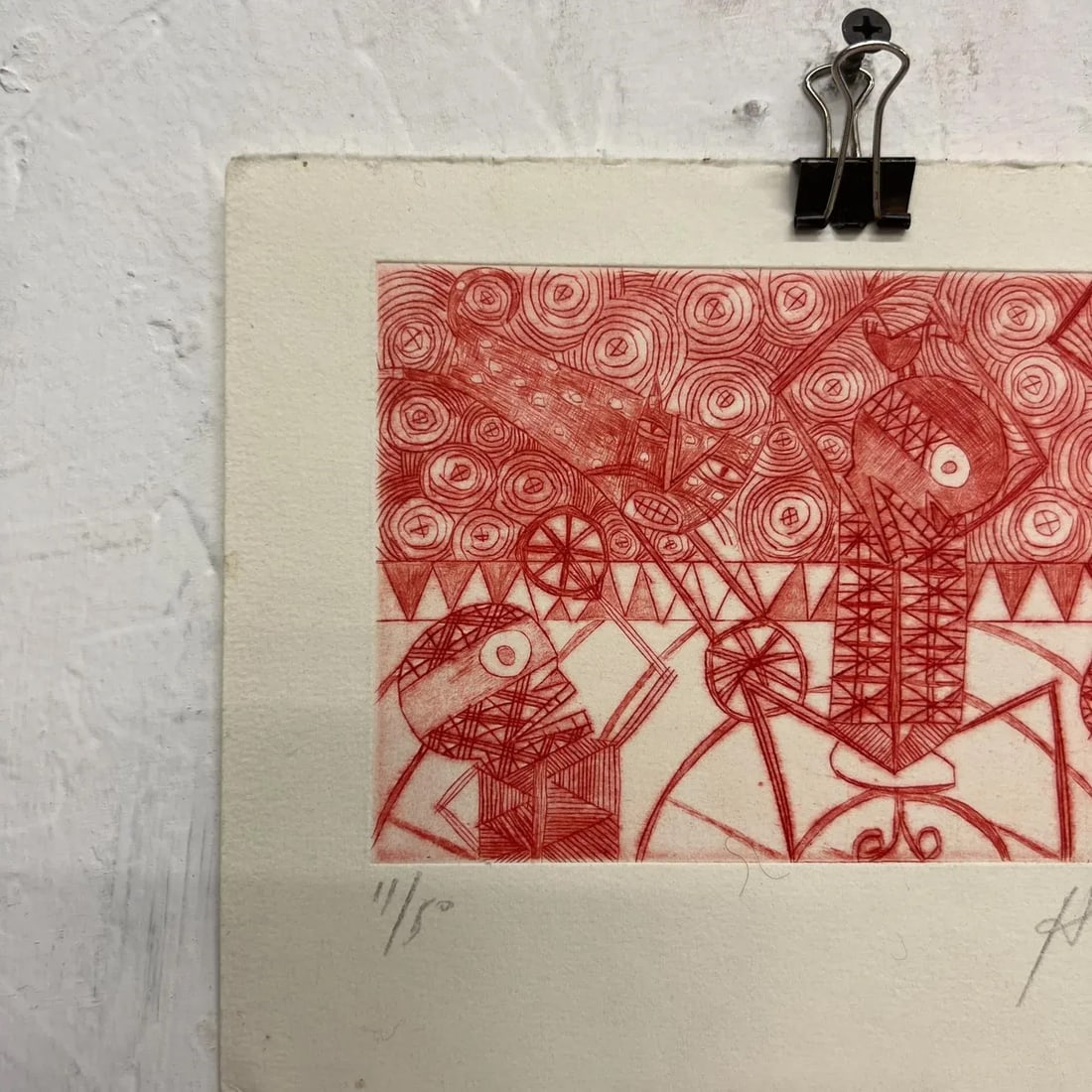 Mexican Modern Art Woodblock Print 11/50 Red Drawing Oaxaca Mexico - 4