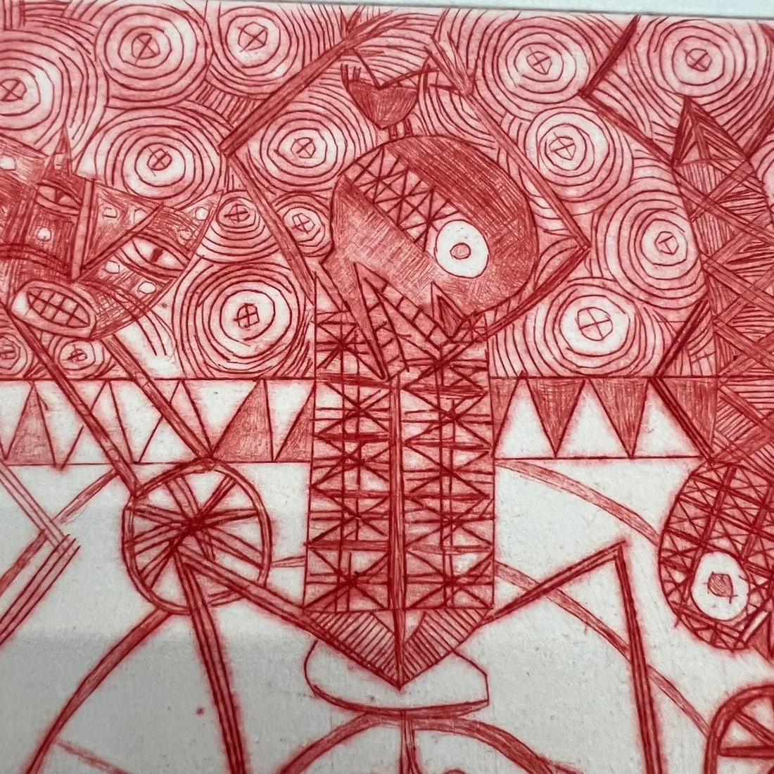 Mexican Modern Art Woodblock Print 11/50 Red Drawing Oaxaca Mexico - 6