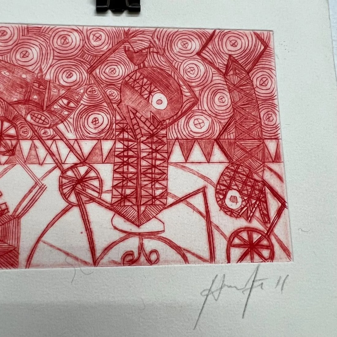Mexican Modern Art Woodblock Print 11/50 Red Drawing Oaxaca Mexico - 7