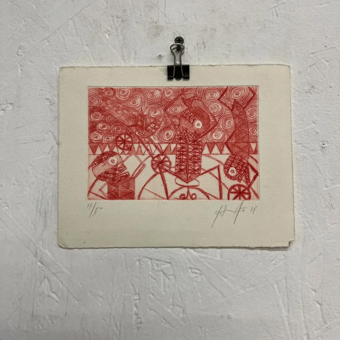 Mexican Modern Art Woodblock Print 11/50 Red Drawing Oaxaca Mexico - 8