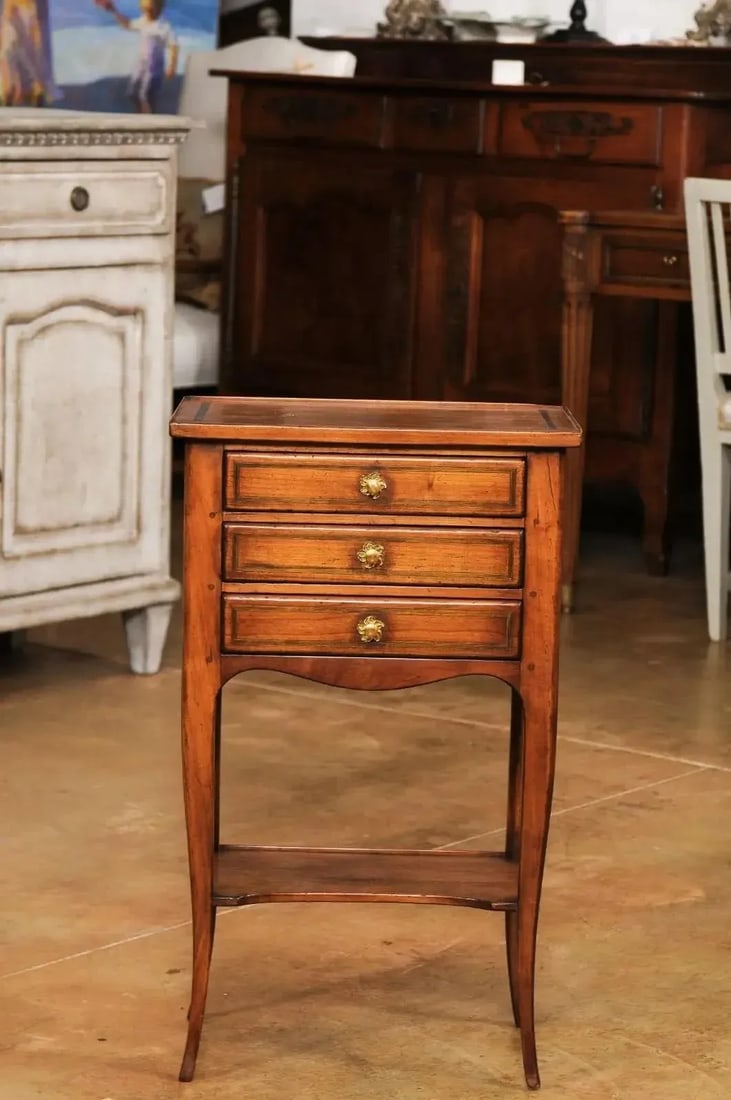 French Louis XV Style Table Chiffonnière with Three Small Drawers and Low Shelf - 10