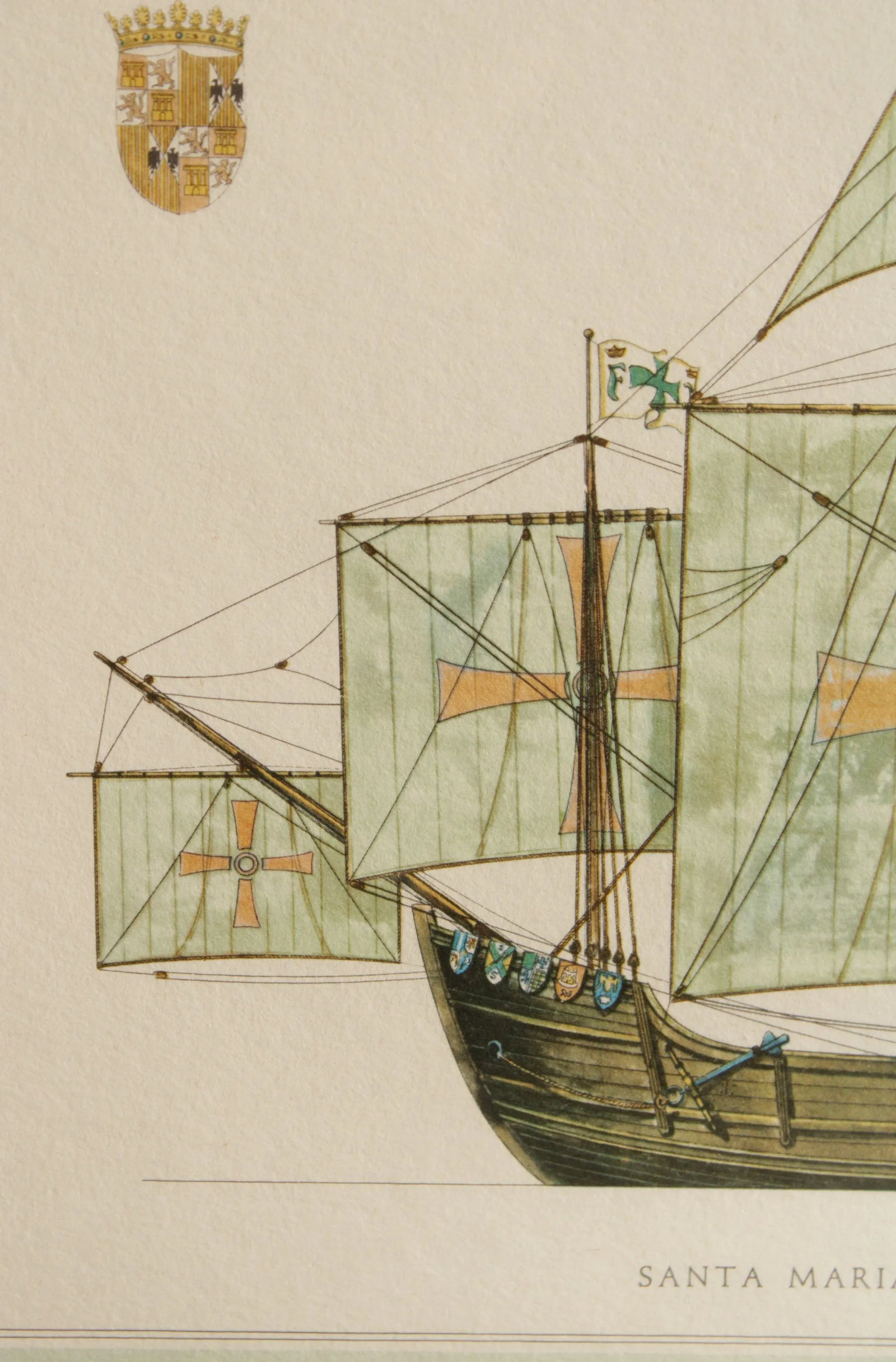 Vintage Santa Maria Anno Domini Maritime Lithograph Print - 11
