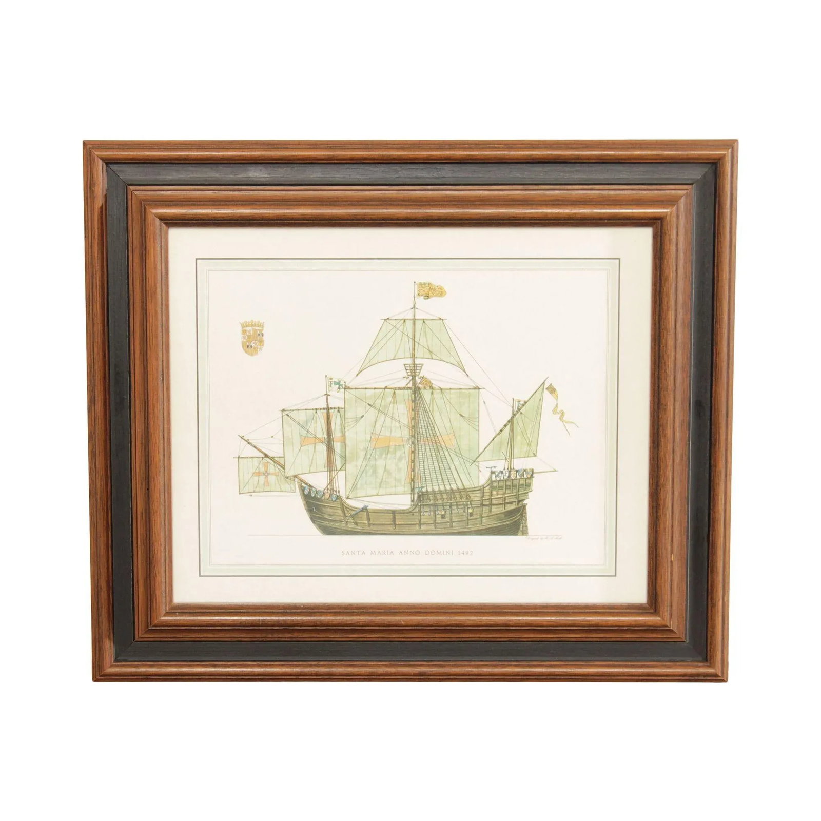 Vintage Santa Maria Anno Domini Maritime Lithograph Print - 13