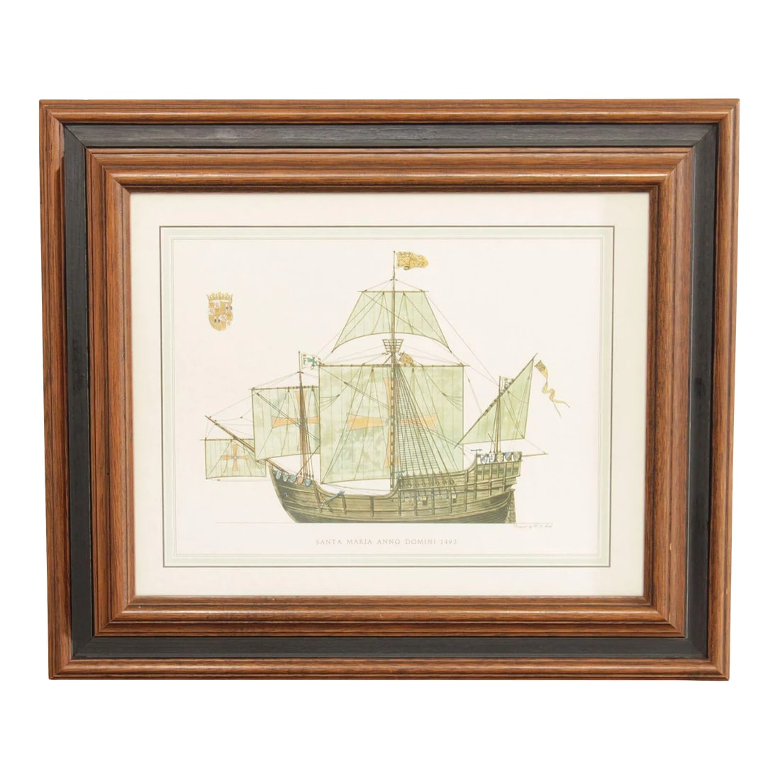Vintage Santa Maria Anno Domini Maritime Lithograph Print: High Quality Vintage 15th Century Maritime Sailing Ship Lithograph Print Designed by H.A. Muth, Custom Framed Condition: Alterations: Original Condition Unaltered Imperfections: Some Imperfections