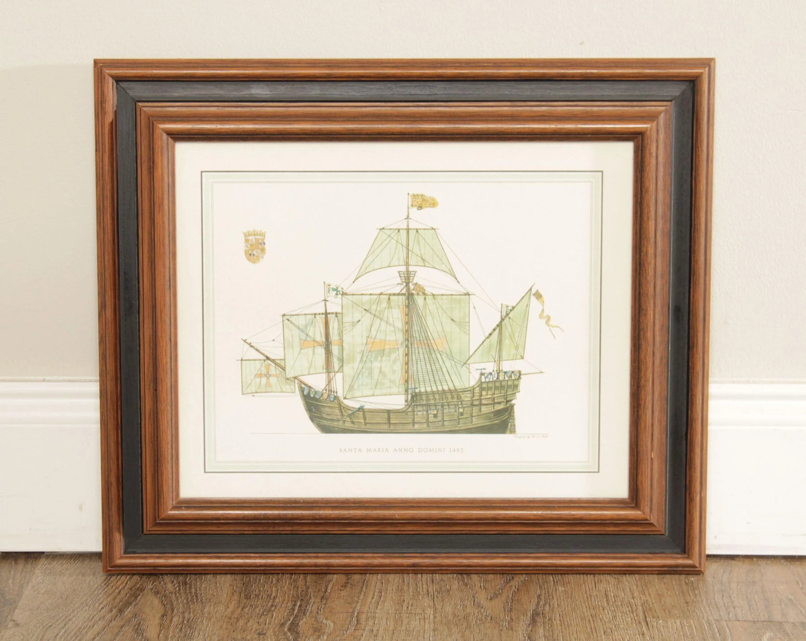 Vintage Santa Maria Anno Domini Maritime Lithograph Print - 2