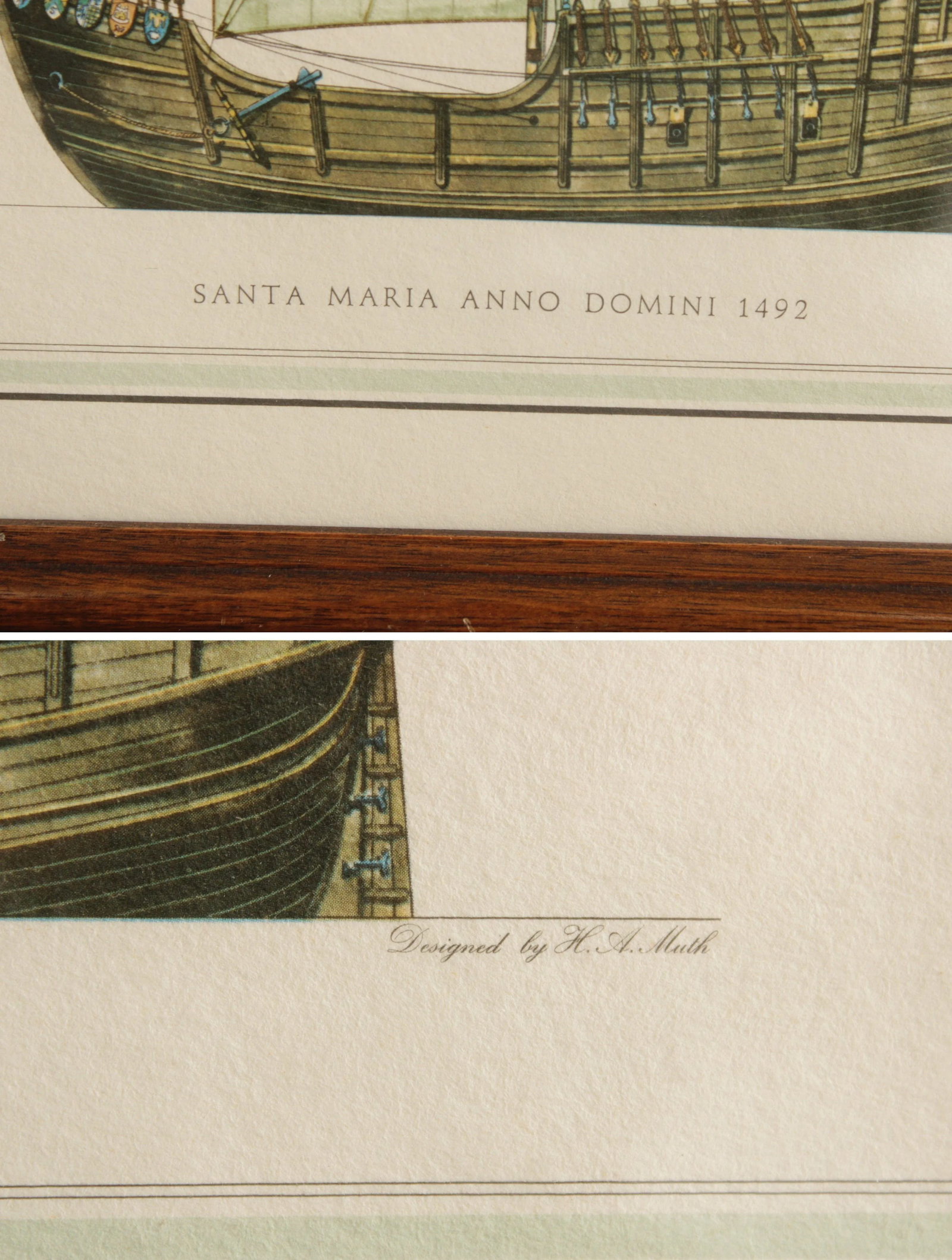 Vintage Santa Maria Anno Domini Maritime Lithograph Print - 7