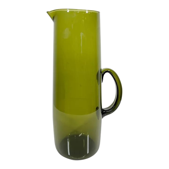 1950s Finland Scandinavian Modern Green Glass Pitcher by Erkki Vesanto Iittala: For your consideration, 1950s Finland Modern Green Glass Pitcher by Erkki Vesanto Iittala Dimensions: 11" Hx 3" diameter x 5.75" D Please take a look at our listings. We have an amazing curated