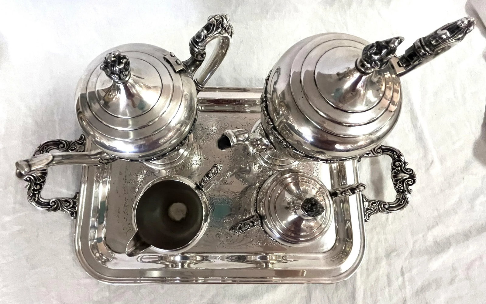 Vintage Five Piece Tea Service With Grapevine Details, Silverplate on Copper - 8