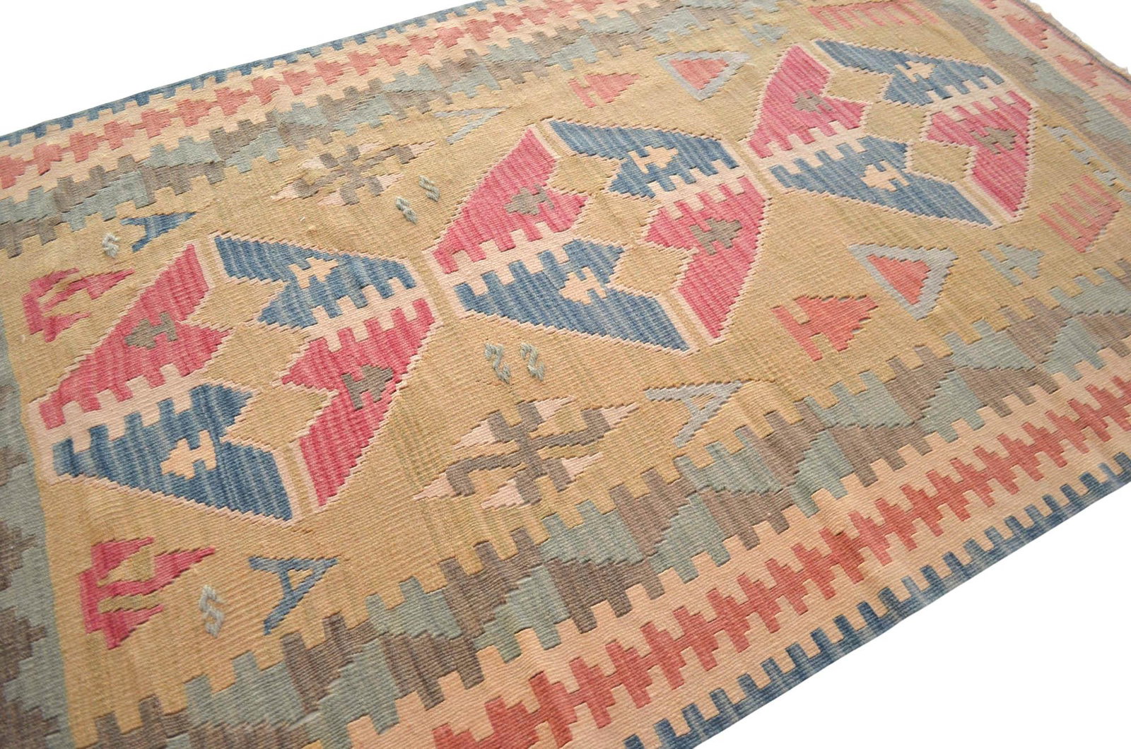 1970s Hand Woven Oushak Kilim Rug Flat Weave Wool Area Rug - 3"²6"³ × 5"²6"³ - 10