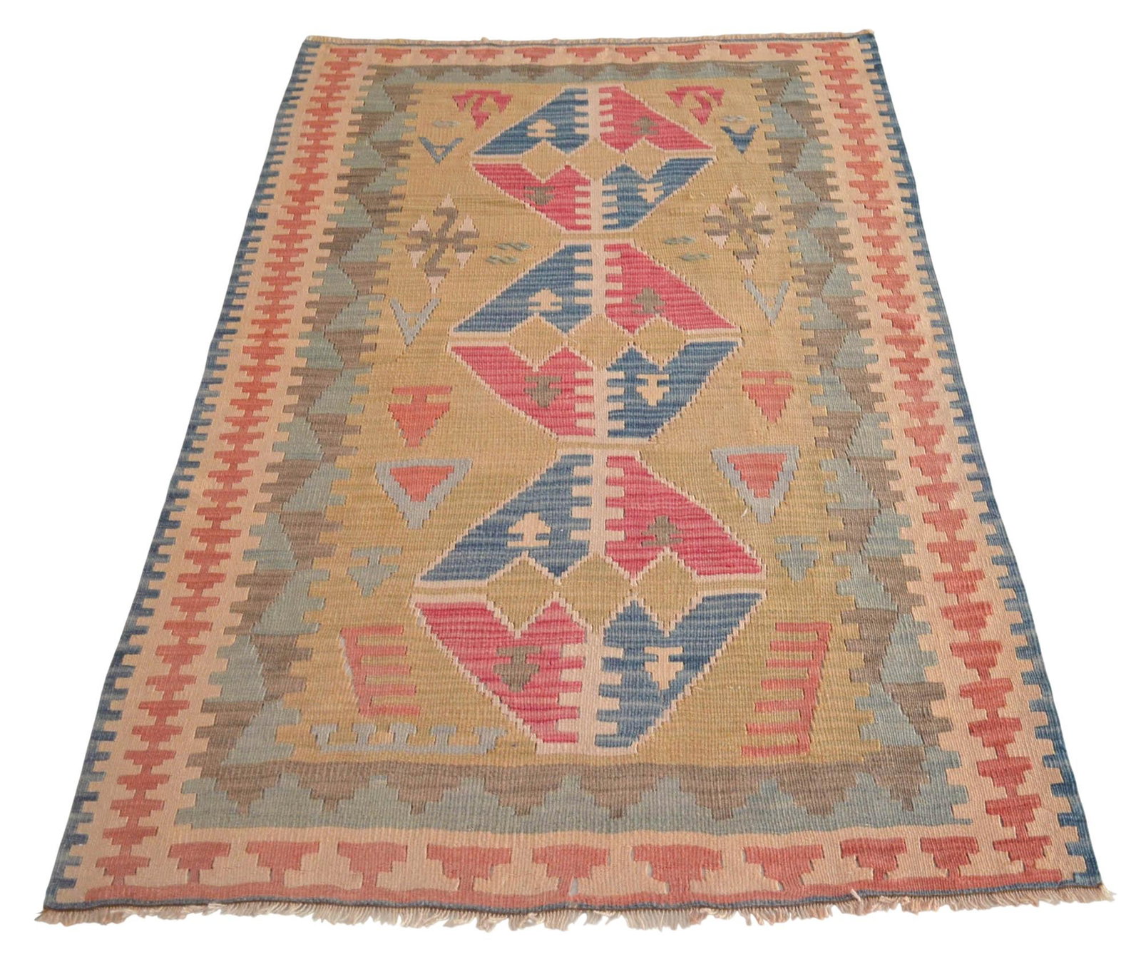 1970s Hand Woven Oushak Kilim Rug Flat Weave Wool Area Rug - 3"²6"³ × 5"²6"³ - 4