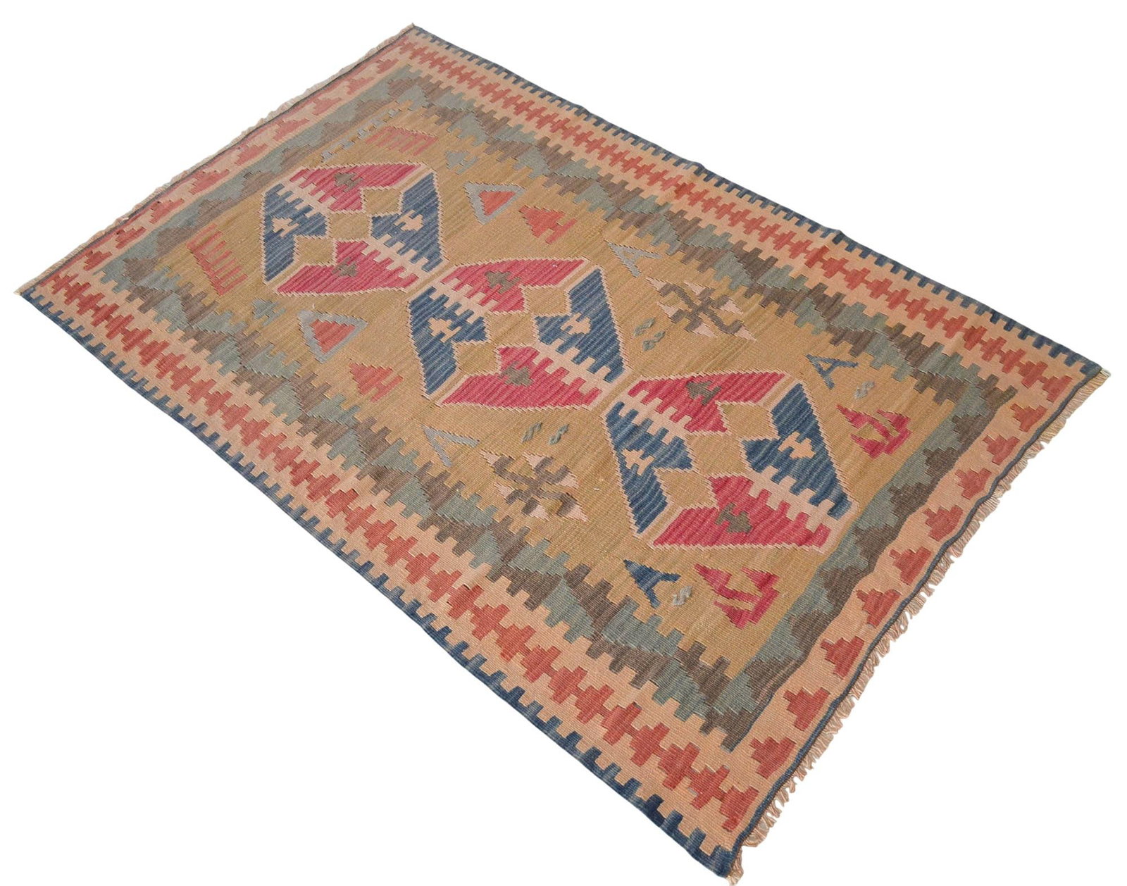 1970s Hand Woven Oushak Kilim Rug Flat Weave Wool Area Rug - 3"²6"³ × 5"²6"³ - 5