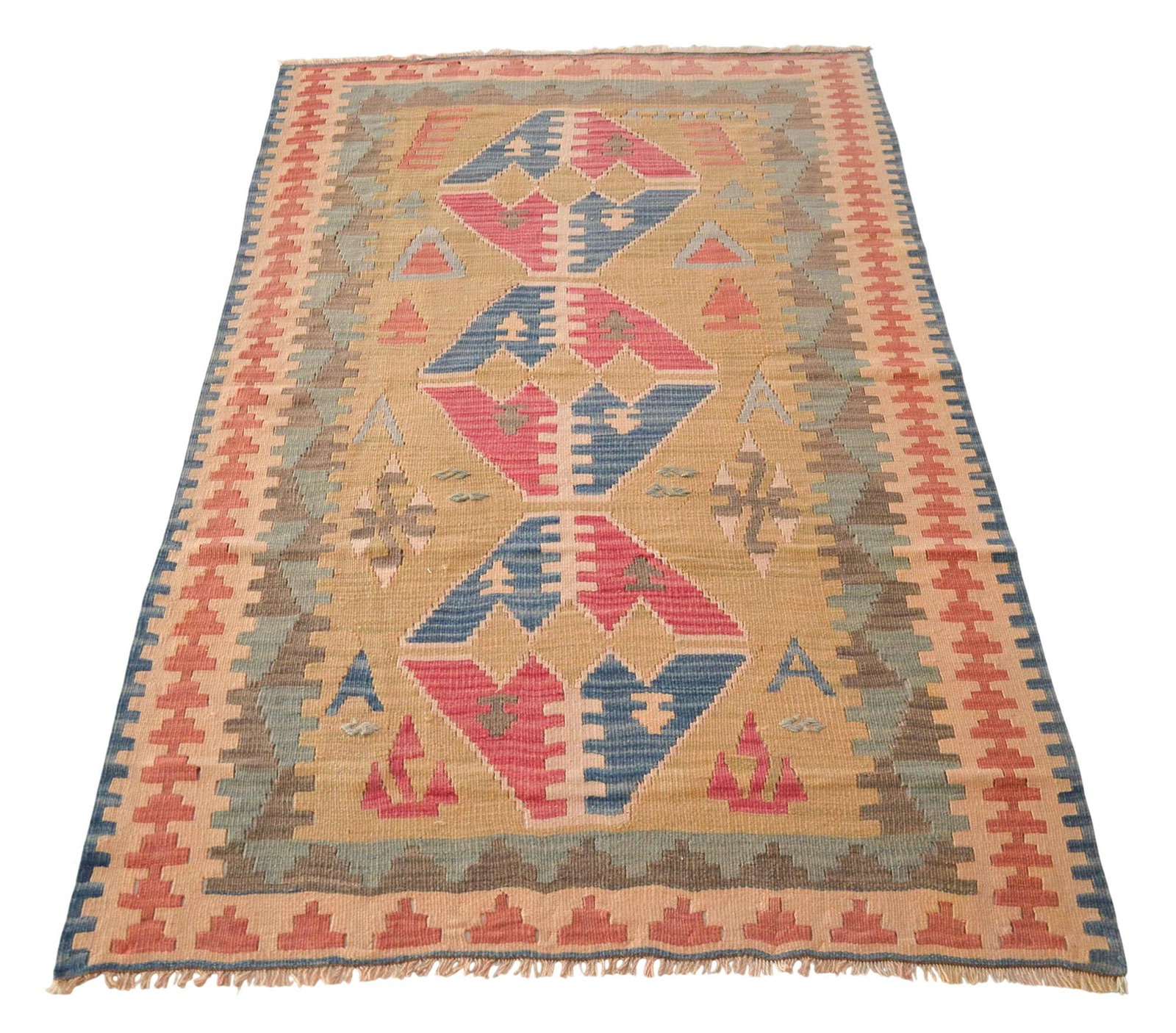 1970s Hand Woven Oushak Kilim Rug Flat Weave Wool Area Rug - 3"²6"³ × 5"²6"³ - 6