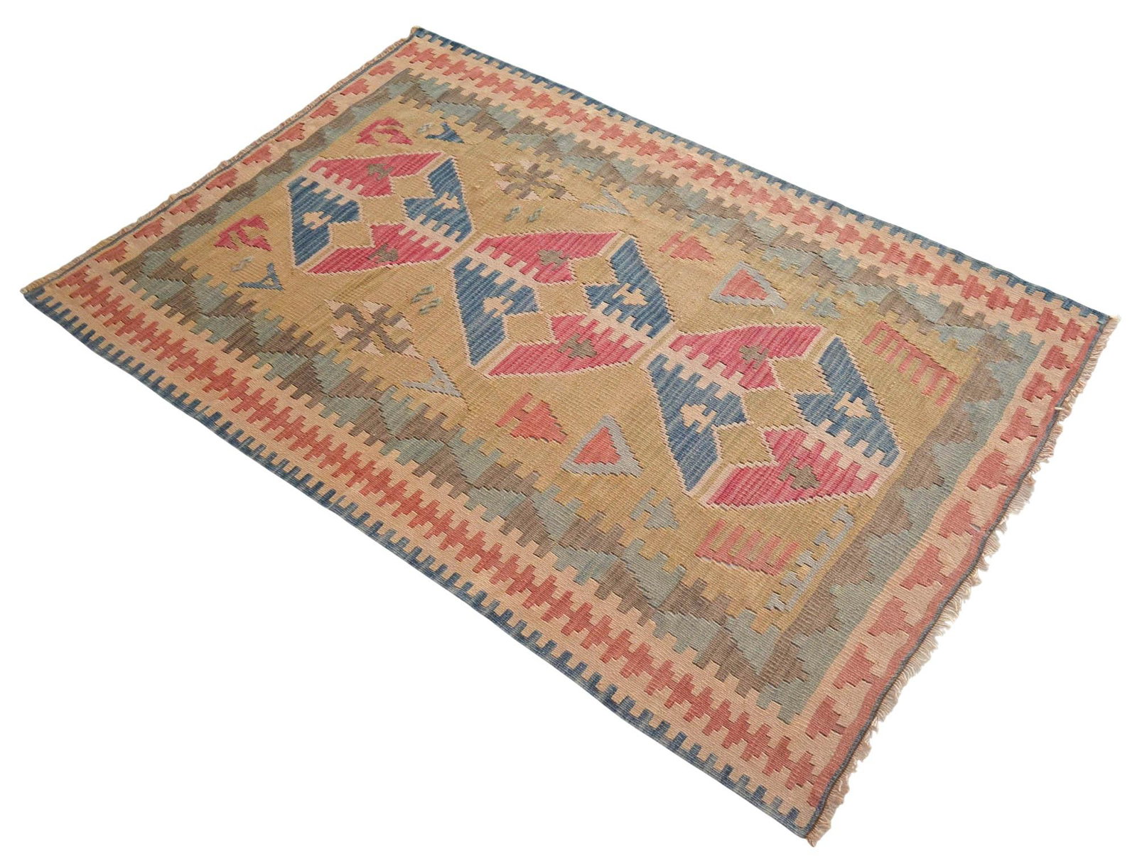 1970s Hand Woven Oushak Kilim Rug Flat Weave Wool Area Rug - 3"²6"³ × 5"²6"³ - 7