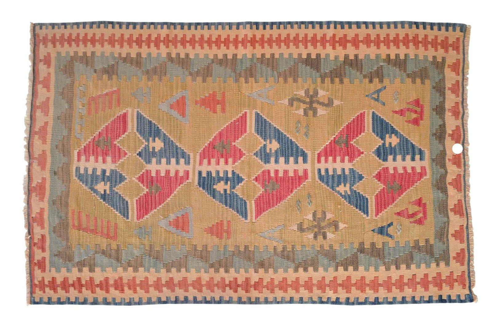 1970s Hand Woven Oushak Kilim Rug Flat Weave Wool Area Rug - 3"²6"³ × 5"²6"³ - 8