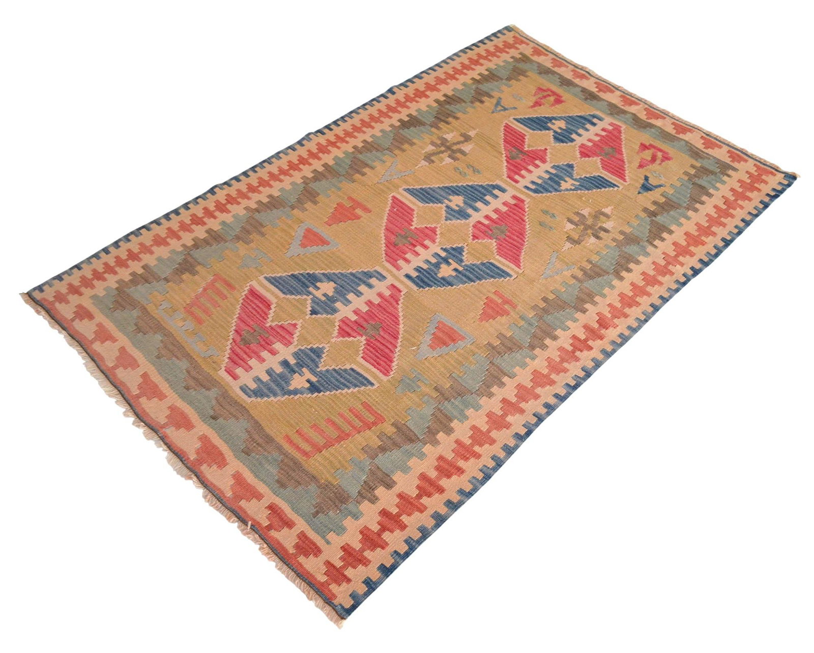 1970s Hand Woven Oushak Kilim Rug Flat Weave Wool Area Rug - 3"²6"³ × 5"²6"³ - 9