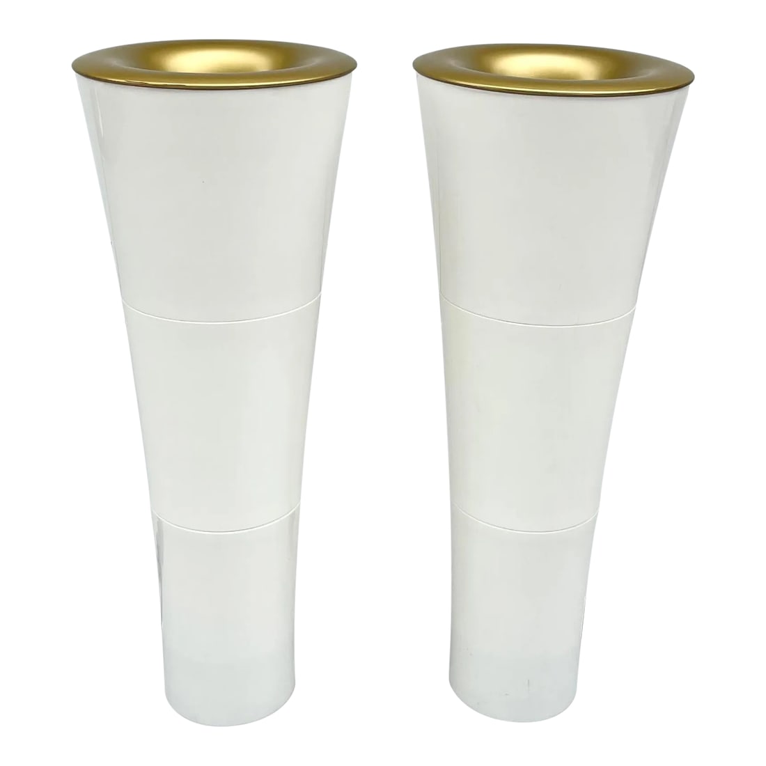 1980's Postmodern Kaoyi Japan Cone Floor Lamps - a Pair: Here is an incredible pair of floor lamps made in the 1980's by Kaoyi, in Japan. The design is a cone/trumpet shaped lamp that illuminates in an upward direction creating such a beautiful ambiance!