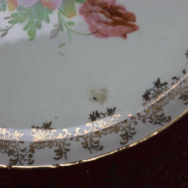 Early 20th Century Atlas Burgundy & Gilt Rim China Dinner Plates with Floral Well- Set of 6 - 9