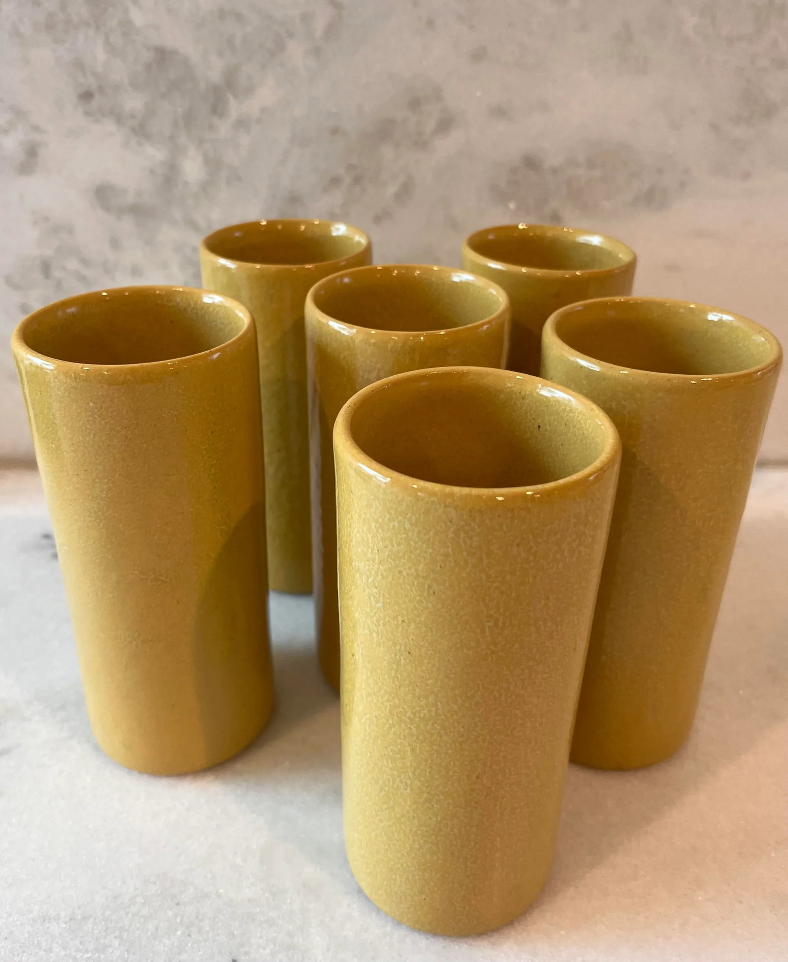 Mid Century Moern Dryden Studio Art Pottery Glazed Pitcher and 6 Glasses - 3