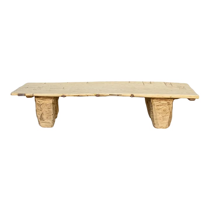 Antique Bleached Wood Naga Table: Full of character, this rustic Naga bed is carved from a single tree log which gives it a slightly irregular but full of textured surface. This antique Naga table features four chunky legs and a sun-b
