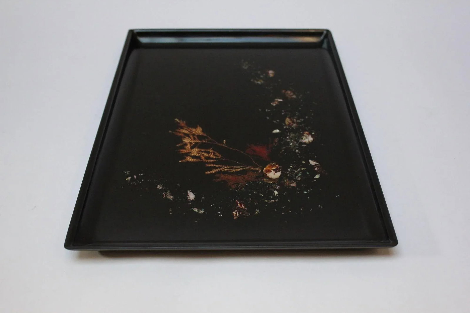 Large Early Rectangular Mid-Century Black Resin Inlaid "Seascape" Tray by Couroc - 3