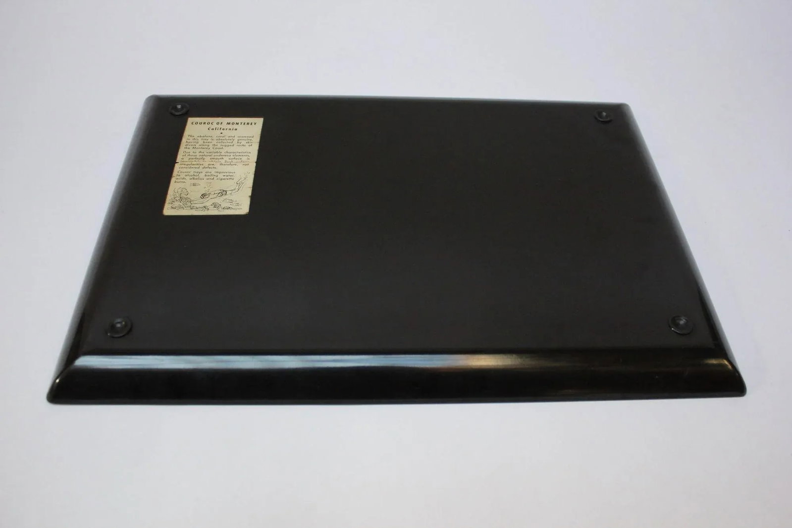 Large Early Rectangular Mid-Century Black Resin Inlaid "Seascape" Tray by Couroc - 4