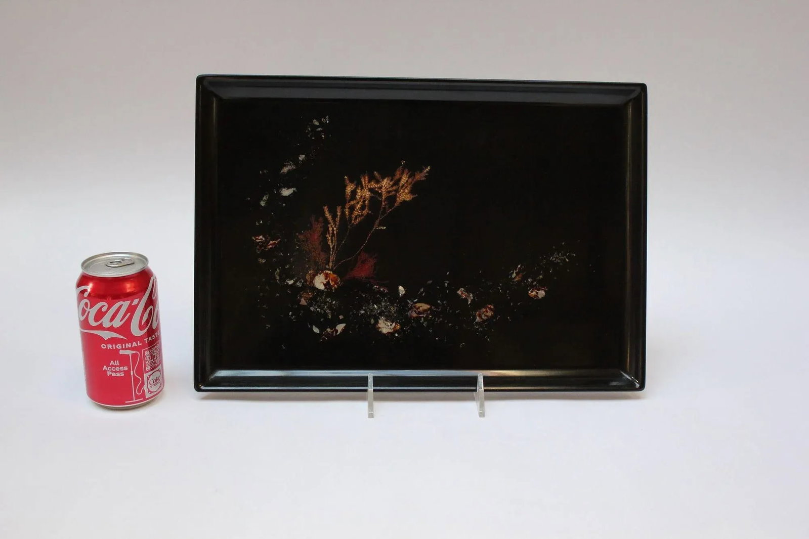 Large Early Rectangular Mid-Century Black Resin Inlaid "Seascape" Tray by Couroc - 5