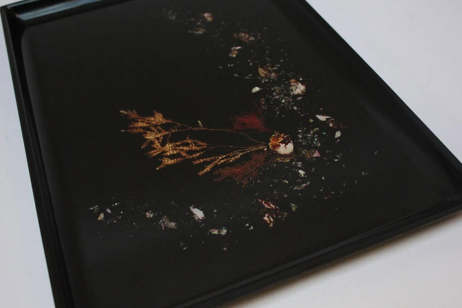Large Early Rectangular Mid-Century Black Resin Inlaid "Seascape" Tray by Couroc - 6