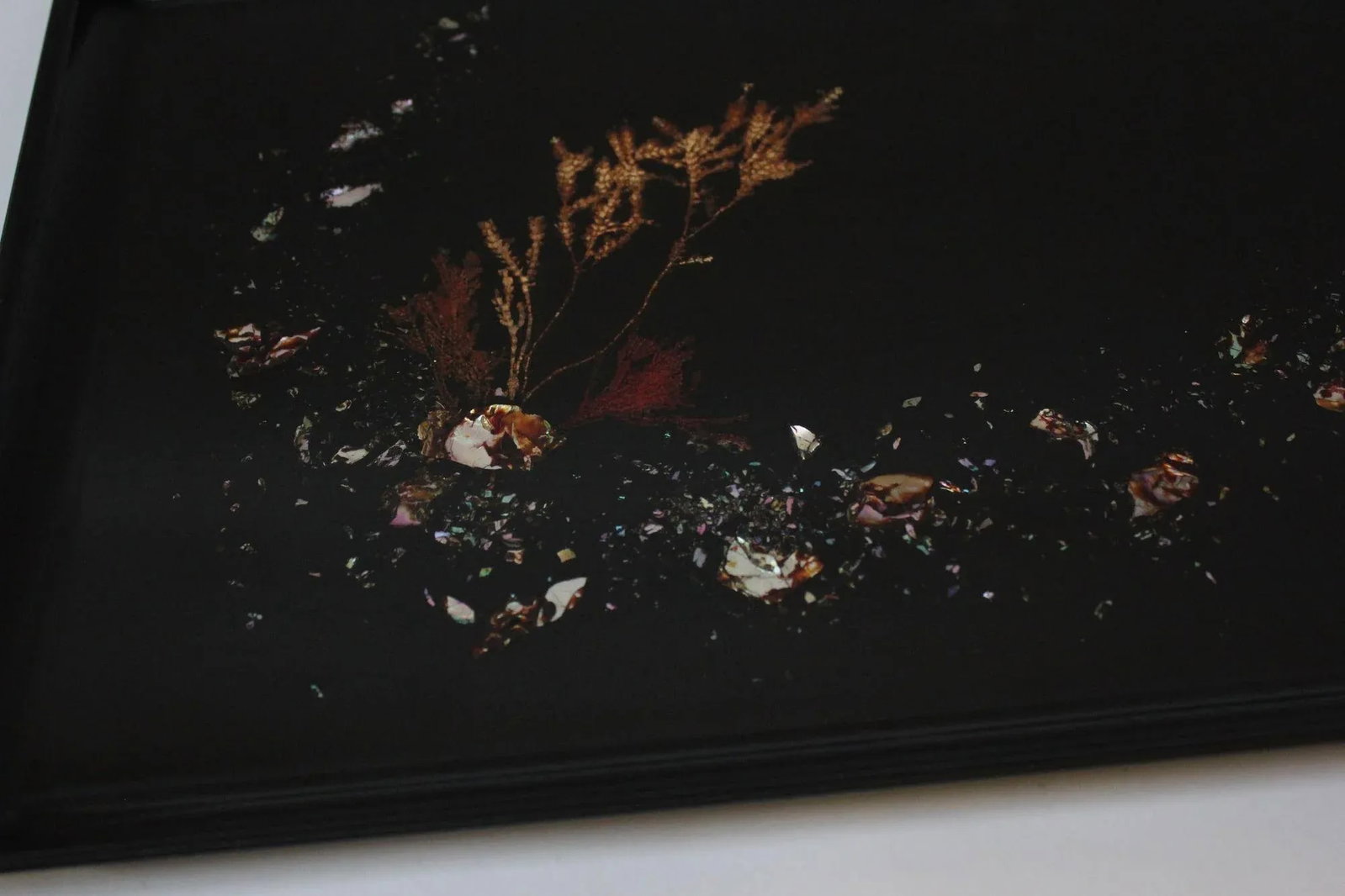 Large Early Rectangular Mid-Century Black Resin Inlaid "Seascape" Tray by Couroc - 8